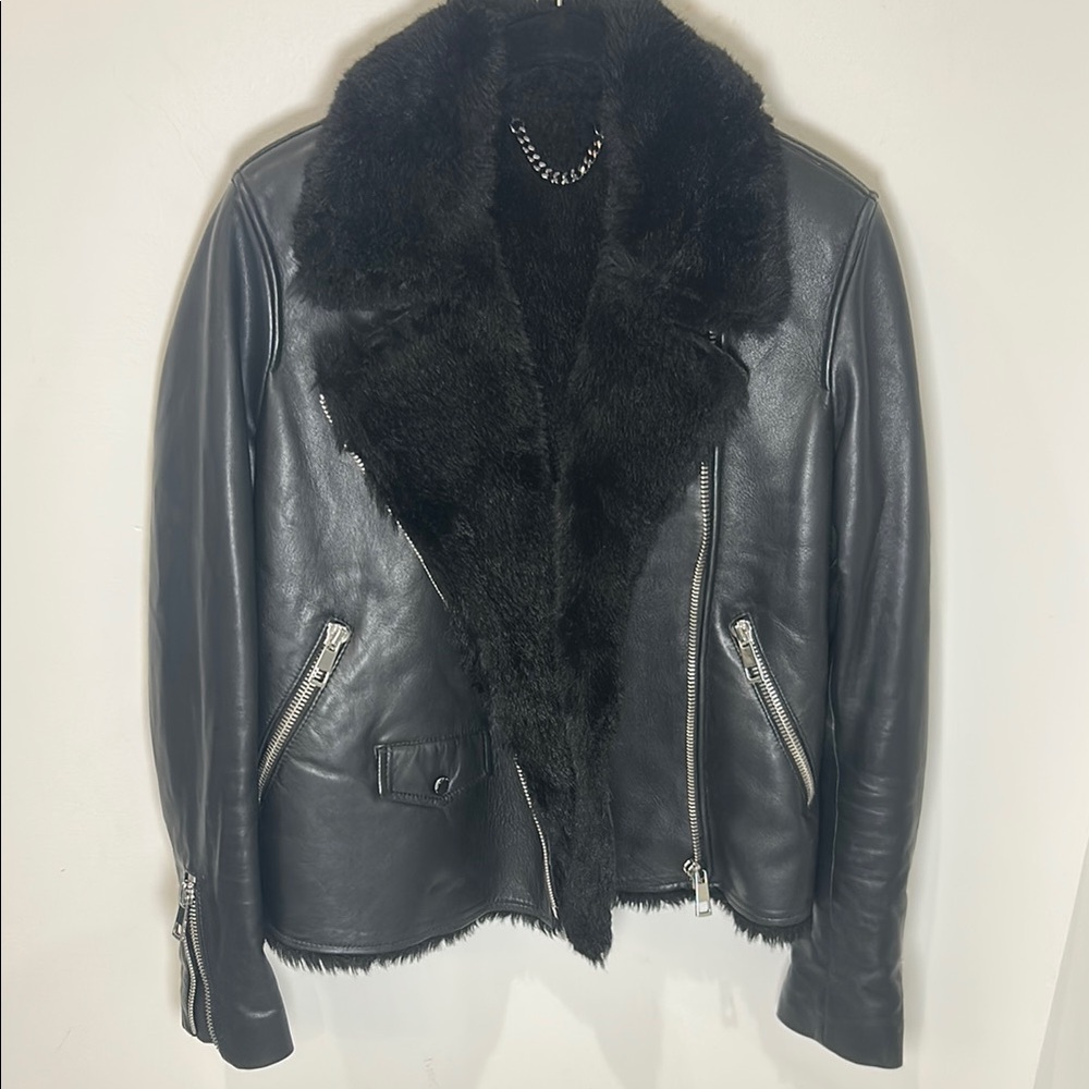 Whistles Black Faux Fur Lined Agnes Leather Biker Jacket-Sold Out